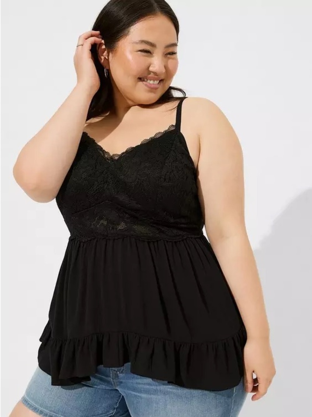 Torrid Babydoll Crinkle Washable Crinkle Gauze And Lace Tank